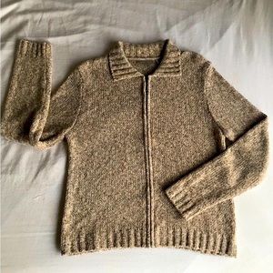 Croft & Barrow Size L Sweater Knit Multicolor Beige Full Zip Long Sleeve